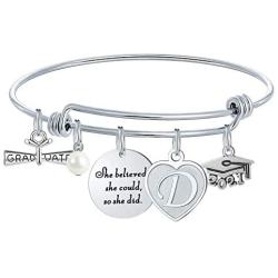M MOOHAM 2021 Graduation Gifts, Teacher Gifts, 26 Initial Charm Bracelets Gifts for Teacher and Graduate