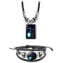 Dcfywl731 Fashion 12 Twelve Constellations Hand Woven Leather Bracelet and Moon Pendant Necklace Zodiac Sign Jewelry Set
