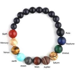 Comelyjewel Black Lava Stone 7 Chakra Bracelets Rock Bead Elastic Natural Stones Gemstones Yoga Beads Bracelets for Men Women Girls Jewelry