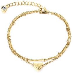 Florideco 14K Gold Plated Initial Bracelet for Women Letter Layered Chain Bracelet Dainty Alphabet Heart Charm Jewelry Gifts