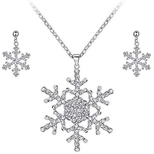 EVER FAITH Austrian Crystal Snowflake Necklace Earrings Set
