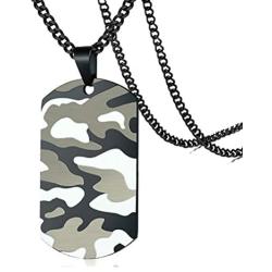 Fusamk Hip Hop Stainless Steel Camouflage Dog Tag Pendant Chain Necklace