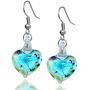 Handmade Murano Inspired Light Blue Confetti Flower Heart Drop Glass Earrings by BESHEEK │Artisan Blown Hypoallergenic Lampwork Italian Style Dangle Jewelry