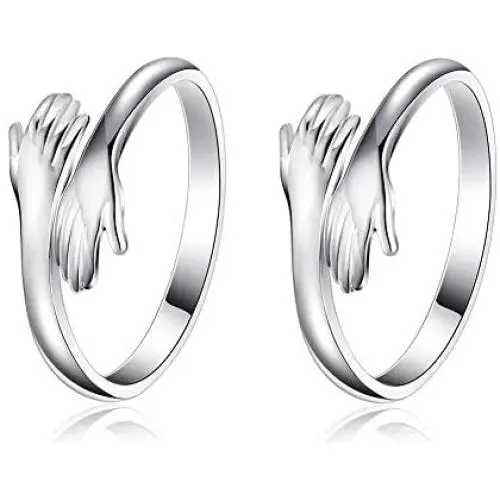 2 Pieces Hugging Hands Rings Silver Hands Embrace Open Rings Adjustable Couple Hug Rings Romantic Lover Wedding Ring Jewelry Gifts 2 Pieces Hugging Hands Rings Silver Hands Embrace Open Rings Adjustable Couple Hug Rings Romantic Lover Wedding Ring Jewelry Gifts