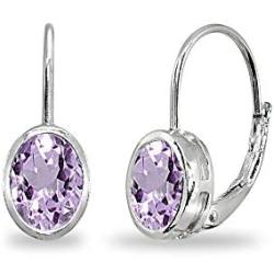 Sterling Silver Genuine or Synthetic Gemstone 7x5mm Oval Bezel-Set Dainty Leverback Earrings