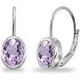 Sterling Silver Genuine or Synthetic Gemstone 7x5mm Oval Bezel-Set Dainty Leverback Earrings