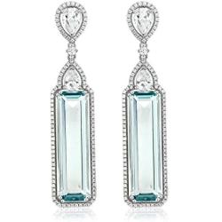 Gem Stone King 925 Sterling Silver Simulated Aquamarine Art Deco Dangle Earrings For Women (12.00 Cttw 2 Inch)