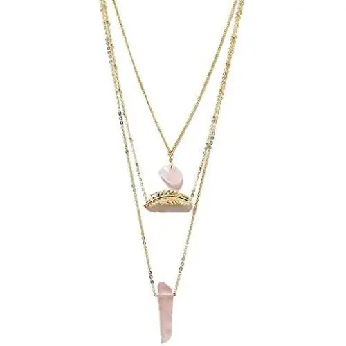 Injoy Jewelry Synthetic Rose Quartz Multilayer Chain Necklace Gemstone Leaf Pendant Necklace for Women Girls Injoy Jewelry Synthetic Rose Quartz Multilayer Chain Necklace Gemstone Leaf Pendant Necklace for Women Girls