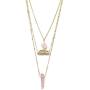 Injoy Jewelry Synthetic Rose Quartz Multilayer Chain Necklace Gemstone Leaf Pendant Necklace for Women Girls