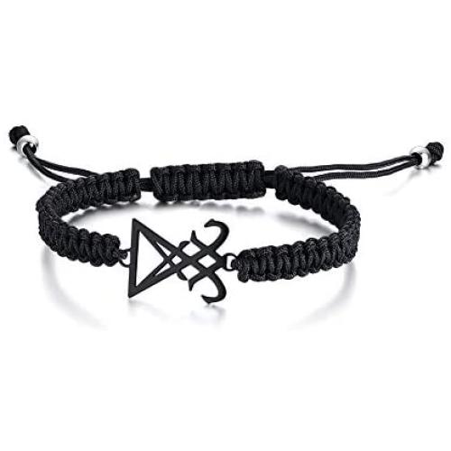 Handmade Braided Rope Satanic Symbol Sigil of Lucifer Charm Bracelets Seal of Satan Jewelry
