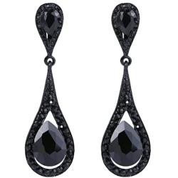 EVER FAITH Womens Austrian Crystal Elegant Dual Tear Drop Clip-on Dangle Earrings
