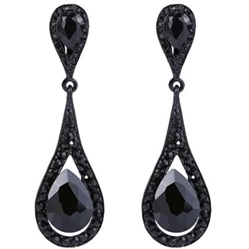 EVER FAITH Womens Austrian Crystal Elegant Dual Tear Drop Clip-on Dangle Earrings