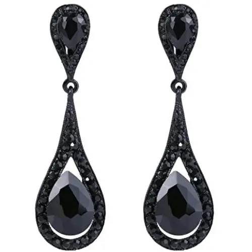 EVER FAITH Womens Austrian Crystal Elegant Dual Tear Drop Clip-on Dangle Earrings EVER FAITH Womens Austrian Crystal Elegant Dual Tear Drop Clip-on Dangle Earrings