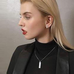 U7 Men Women 6 Sided Bar Necklace Personalized Mantra Jewelry Stainless Steel Cube Bar Pendant with Chain 22 Inch,Name Plate, Initials Engrave Necklaces for Mother/Daughter/Lover