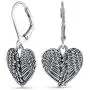 Puff Heart Shaped Guardian Angel Wings Feather Leverback Dangle Earrings For Women Oxidized 925 Sterling Silver