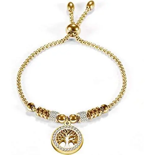 Jude Jewelers Stainless Steel Tree of Life Charm Ajustable Size Strand Bracelet Jude Jewelers Stainless Steel Tree of Life Charm Ajustable Size Strand Bracelet
