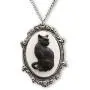 Black Cat Cameo in Antique Silver Finish Pewter Frame Pendant Necklace