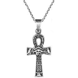 AeraVida Egyptian Eye of Horus Ankh Cross .925 Sterling Silver Pendant Necklace