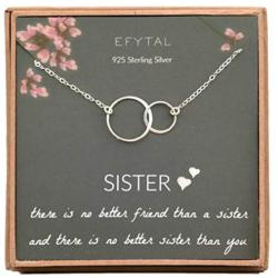 EFYTAL Sister Gifts from Sister, 925 Sterling Silver Double Circle Necklace, Birthday Jewelry Gift Necklaces for Sisters, No Better Friend