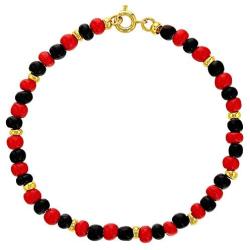 In Season Jewelry 18k Gold Plated Evil Eye Protection Red Black Simulated Azabache Bracelet 7''