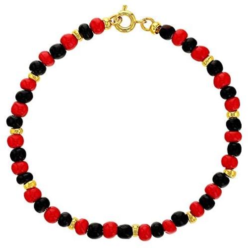 In Season Jewelry 18k Gold Plated Evil Eye Protection Red Black Simulated Azabache Bracelet 7''