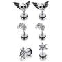 JOVIVI 8 Pairs Mixed Style Punk Skull/Plugs Taper/Cross Huggie Hoop Stainless Steel Screw Stud Earrings Set for Mens Womens Goth Jewelry