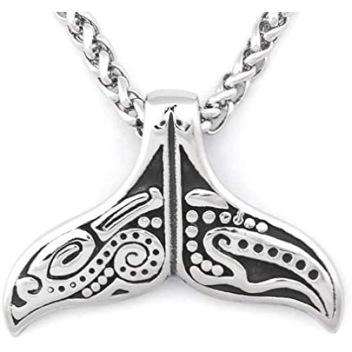 Warvik Totem Horned Deer Head Blue Opal Pendant Necklace Silver Color, Stainless Steel Jewelry Men Women Wheat Chain 20/28 Inch
