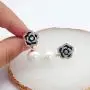 Designer imitation pearl camellia charm dangle earrings for women