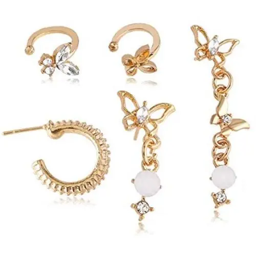 2021 New 5 Pcs Butterfly Rhinestones Dangle Stud Earrings Set Asymmetry Shiny Crystal Golden Hoop Earrings Ear Bone Clip for Women Girls Friendship Anniversary Party Exquisite Jewelry Set Gifts 2021 New 5 Pcs Butterfly Rhinestones Dangle Stud Earrings Set Asymmetry Shiny Crystal Golden Hoop Earrings Ear Bone Clip for Women Girls Friendship Anniversary Party Exquisite Jewelry Set Gifts