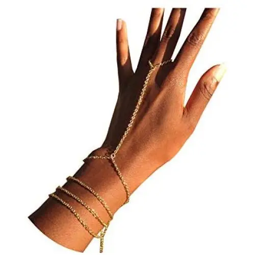 VITORIAS GIFT Women Hand Chain Attached Bangle Jewelry Slave Chain Link Finger Bracelet Jewelry VITORIAS GIFT Women Hand Chain Attached Bangle Jewelry Slave Chain Link Finger Bracelet Jewelry