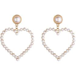 Lux Accessories Heart Shaped White Pearls Fashion Dangle Earrings