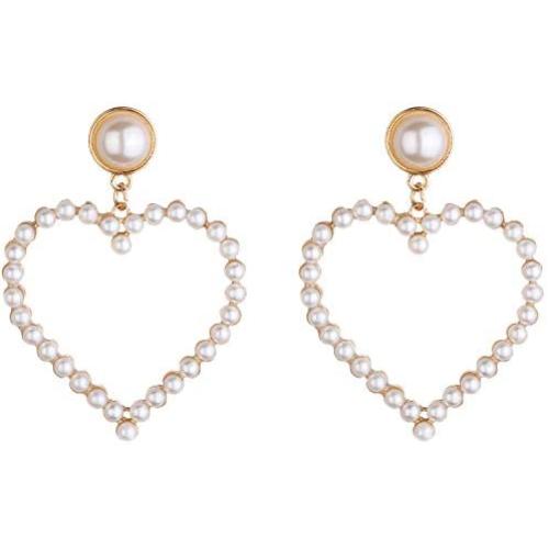 Lux Accessories Heart Shaped White Pearls Fashion Dangle Earrings