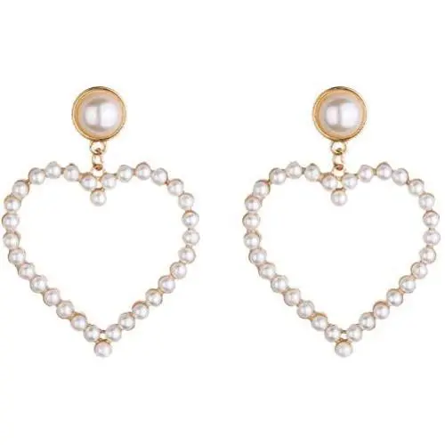 Lux Accessories Heart Shaped White Pearls Fashion Dangle Earrings