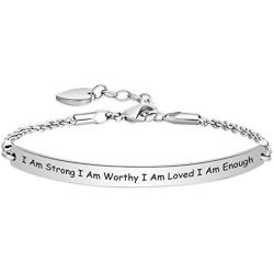 BOSATE Inspirational Bracelet I Am Strong I Am Worthy Bracelet Motivational Jewelry Strength Gift Positive Quote Jewelry Encouragement Birthday Gift