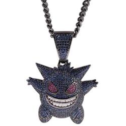 Starryinter Hip Hop Bubble Bling Iced-Out Blue Or Purple Gengar Pendant Necklace 24-inch Rope Chain