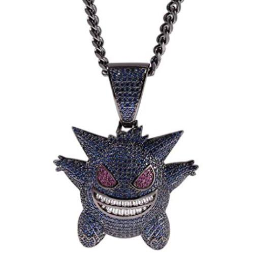 Starryinter Hip Hop Bubble Bling Iced-Out Blue Or Purple Gengar Pendant Necklace 24-inch Rope Chain