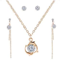 YAZILIND Clavicle Chain Cubic Zirconia Pendant Necklace Link Drop Dangle Stud Earrings Jewelry Set