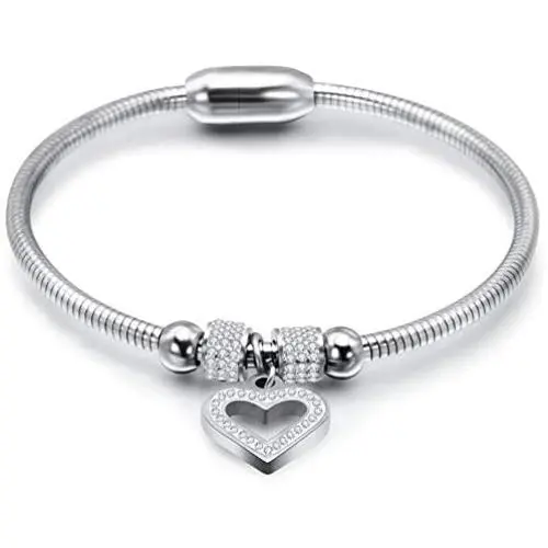 Stainless Steel Magnetic Clasp Hart Charm Cubic Zircon Anniversary Valentine Bangle Bracelet Stainless Steel Magnetic Clasp Hart Charm Cubic Zircon Anniversary Valentine Bangle Bracelet