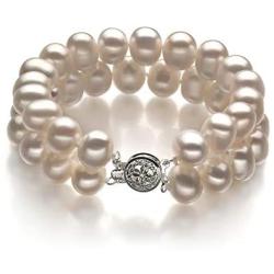 Leonora White 8-9mm Double Strand A Quality Freshwater 925 Sterling Silver Cultured Pearl Bracelet