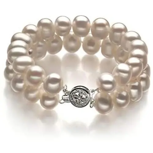 Leonora White 8-9mm Double Strand A Quality Freshwater 925 Sterling Silver Cultured Pearl Bracelet Leonora White 8-9mm Double Strand A Quality Freshwater 925 Sterling Silver Cultured Pearl Bracelet