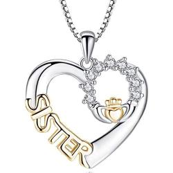 Jude Jewelers Silver Gold Rhinestone Sister Love Heart Pendant Necklace