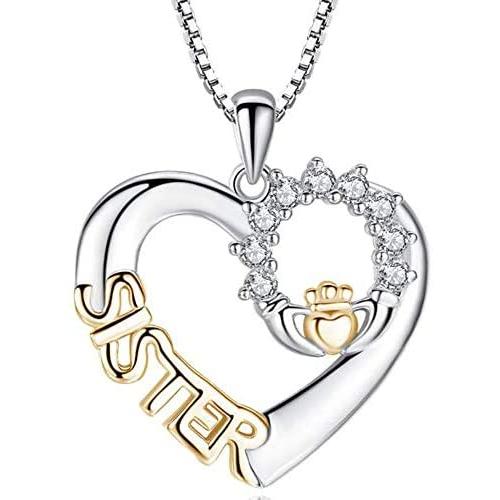 Jude Jewelers Silver Gold Rhinestone Sister Love Heart Pendant Necklace