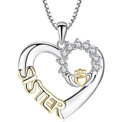 Jude Jewelers Silver Gold Rhinestone Sister Love Heart Pendant Necklace Jude Jewelers Silver Gold Rhinestone Sister Love Heart Pendant Necklace