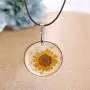 Jeni-Sely Handmade Real Dry Pressed Sunflower Round Resin Leather Necklace