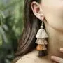 Bohemian Layered Long Pom Pom Tassel Earrings Drop Dangle Tiered Ombre Fringe for Women Teen Girls