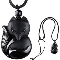 COMPONALL Fox Obsidian Necklace for Women,Fox Jewelry for Girls Gemstone Necklaces Pendant for Women Healing Crystal Necklace Protection Amulet Charm for Girls