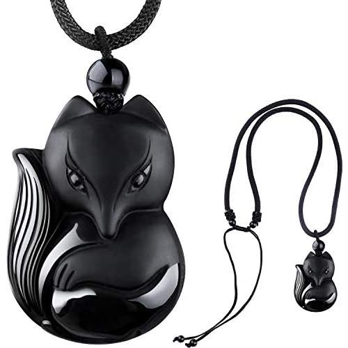 COMPONALL Fox Obsidian Necklace for Women,Fox Jewelry for Girls Gemstone Necklaces Pendant for Women Healing Crystal Necklace Protection Amulet Charm for Girls