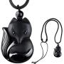 COMPONALL Fox Obsidian Necklace for Women,Fox Jewelry for Girls Gemstone Necklaces Pendant for Women Healing Crystal Necklace Protection Amulet Charm for Girls