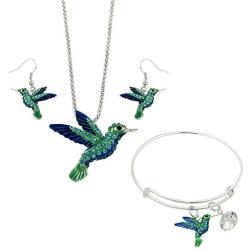 Lola Bella Gifts Crystal Hummingbird Necklace Earrings and Bracelet Set w Gift Box