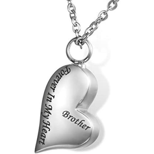 HOUSWEETY''Forever in My Heart Brother'' Cremation Jewelry Keepsake Memorial Urn Necklace